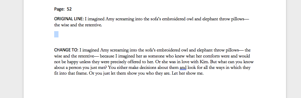 A screenshot of edits from the short story "I Am a Gift"